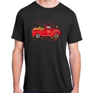 Fall Leaves Red Truck Pumpkins Sunflower Autumn Thanksgiving Adult ChromaSoft Performance T-Shirt