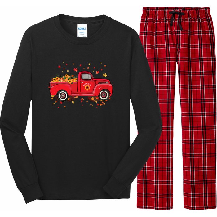 Fall Leaves Red Truck Pumpkins Sunflower Autumn Thanksgiving Long Sleeve Pajama Set