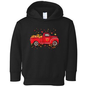 Fall Leaves Red Truck Pumpkins Sunflower Autumn Thanksgiving Toddler Hoodie