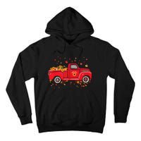 Fall Leaves Red Truck Pumpkins Sunflower Autumn Thanksgiving Tall Hoodie