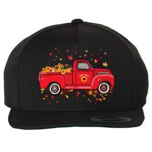 Fall Leaves Red Truck Pumpkins Sunflower Autumn Thanksgiving Wool Snapback Cap