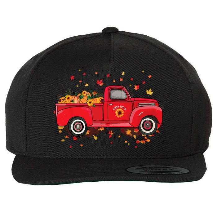 Fall Leaves Red Truck Pumpkins Sunflower Autumn Thanksgiving Wool Snapback Cap