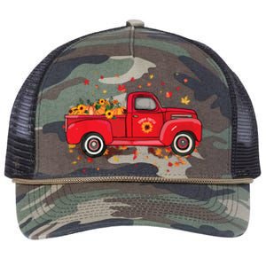 Fall Leaves Red Truck Pumpkins Sunflower Autumn Thanksgiving Retro Rope Trucker Hat Cap