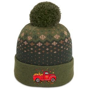 Fall Leaves Red Truck Pumpkins Sunflower Autumn Thanksgiving The Baniff Cuffed Pom Beanie