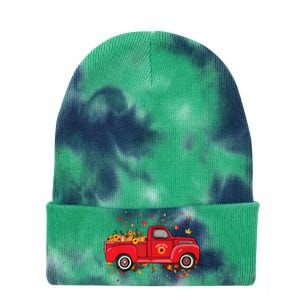 Fall Leaves Red Truck Pumpkins Sunflower Autumn Thanksgiving Tie Dye 12in Knit Beanie