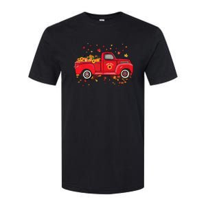 Fall Leaves Red Truck Pumpkins Sunflower Autumn Thanksgiving Softstyle CVC T-Shirt