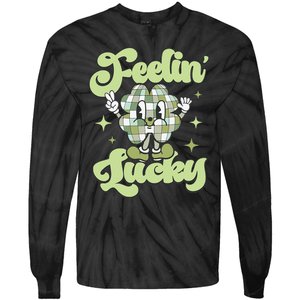 Feelin' Lucky Retro Disco Ball Shamrock Saint Patrick's Day Tie-Dye Long Sleeve Shirt