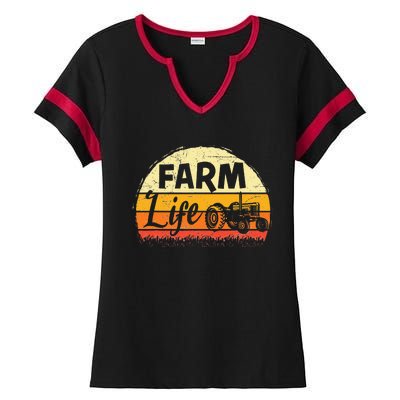 Farm Life Rancher Barnyard Harvest Farming Barn Cattle Ladies Halftime Notch Neck Tee