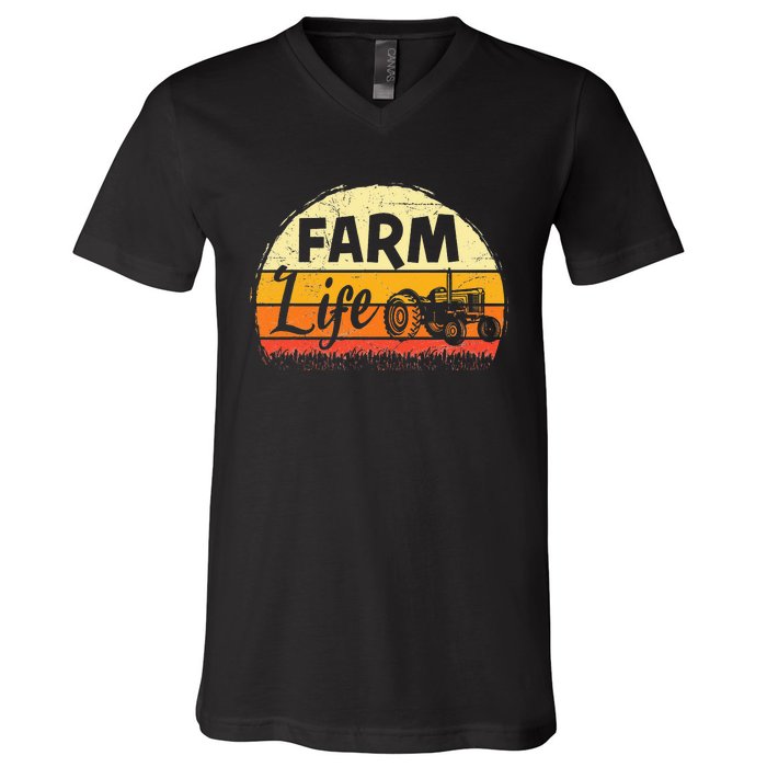 Farm Life Rancher Barnyard Harvest Farming Barn Cattle V-Neck T-Shirt