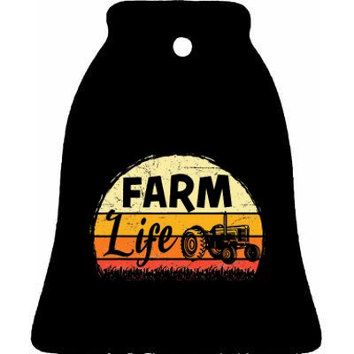 Farm Life Rancher Barnyard Harvest Farming Barn Cattle Ceramic Bell Ornament