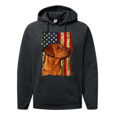 Foxred Labrador Retriever US Flag Fox Red Labrador Dog Lover Performance Fleece Hoodie