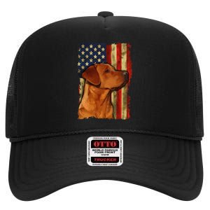 Foxred Labrador Retriever US Flag Fox Red Labrador Dog Lover High Crown Mesh Back Trucker Hat