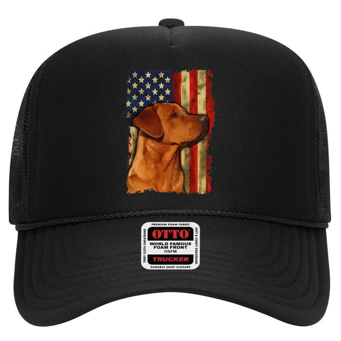 Foxred Labrador Retriever US Flag Fox Red Labrador Dog Lover High Crown Mesh Back Trucker Hat