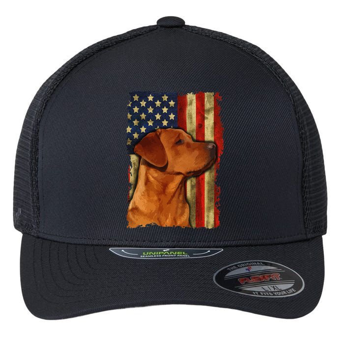 Foxred Labrador Retriever US Flag Fox Red Labrador Dog Lover Flexfit Unipanel Trucker Cap