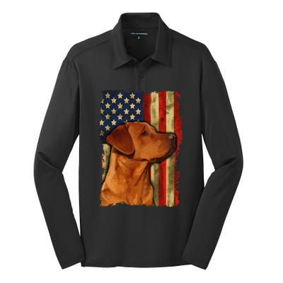 Foxred Labrador Retriever US Flag Fox Red Labrador Dog Lover Silk Touch Performance Long Sleeve Polo