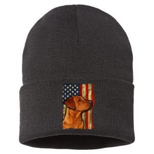 Foxred Labrador Retriever US Flag Fox Red Labrador Dog Lover Sustainable Knit Beanie