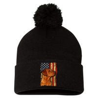 Foxred Labrador Retriever US Flag Fox Red Labrador Dog Lover Pom Pom 12in Knit Beanie