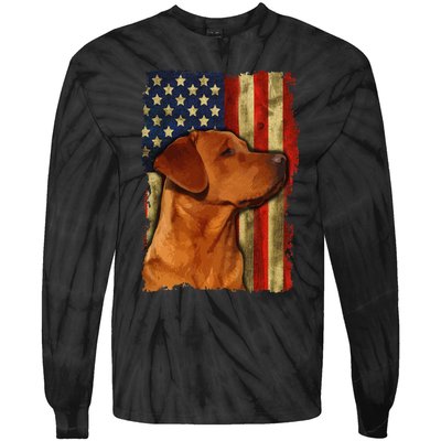 Foxred Labrador Retriever US Flag Fox Red Labrador Dog Lover Tie-Dye Long Sleeve Shirt