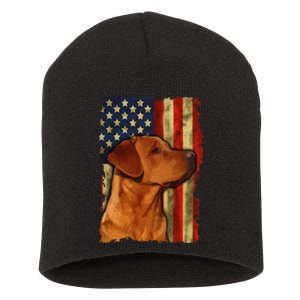 Foxred Labrador Retriever US Flag Fox Red Labrador Dog Lover Short Acrylic Beanie