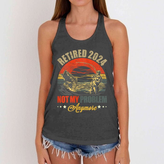 Fishing Lover Retired 2024 Not My Problem Anymore Women's Knotted Racerback Tank