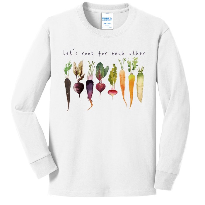 Funny Lets Root For Each Other Vegan Veggies Vegetable Kids Long Sleeve Shirt