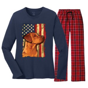 Foxred Labrador Retriever US Flag Fox Red Labrador Dog Lover Women's Long Sleeve Flannel Pajama Set 