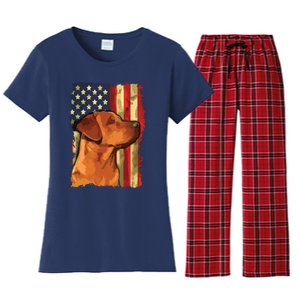 Foxred Labrador Retriever US Flag Fox Red Labrador Dog Lover Women's Flannel Pajama Set