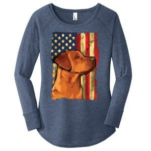 Foxred Labrador Retriever US Flag Fox Red Labrador Dog Lover Women's Perfect Tri Tunic Long Sleeve Shirt