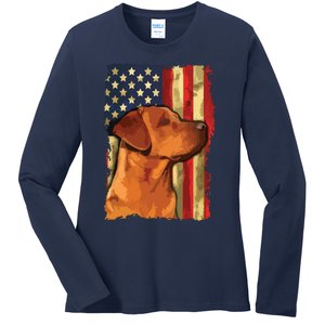 Foxred Labrador Retriever US Flag Fox Red Labrador Dog Lover Ladies Long Sleeve Shirt