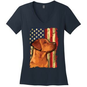 Foxred Labrador Retriever US Flag Fox Red Labrador Dog Lover Women's V-Neck T-Shirt