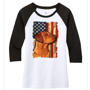 Foxred Labrador Retriever US Flag Fox Red Labrador Dog Lover Women's Tri-Blend 3/4-Sleeve Raglan Shirt