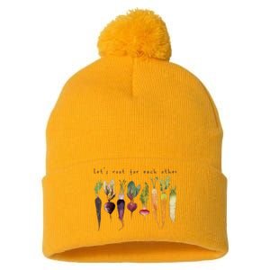 Funny Lets Root For Each Other Vegan Veggies Vegetable Retro Pom Pom 12in Knit Beanie