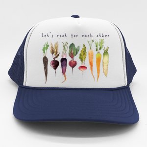 Funny Lets Root For Each Other Vegan Veggies Vegetable Retro Trucker Hat