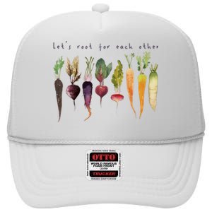 Funny Lets Root For Each Other Vegan Veggies Vegetable Retro High Crown Mesh Back Trucker Hat