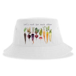 Funny Lets Root For Each Other Vegan Veggies Vegetable Retro Sustainable Bucket Hat