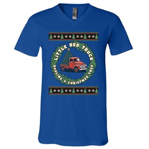 Funny Little Red Truck Hauling A Christmas Tree For Everyone Gift V-Neck T-Shirt