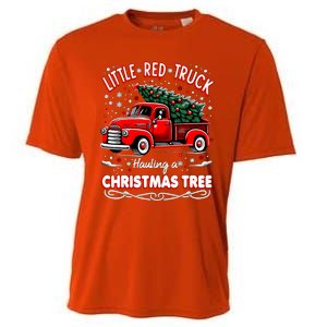 Funny Little Red Truck Hauling A Christmas Tree Xmas Trendy Cute Gift Cooling Performance Crew T-Shirt