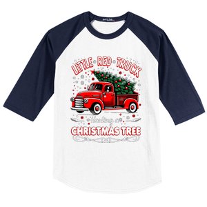 Funny Little Red Truck Hauling A Christmas Tree Xmas Trendy Cute Gift Baseball Sleeve Shirt