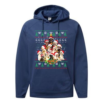 Funny Labrador Retriever Christmas Tree Ugly Sweater Gift Performance Fleece Hoodie