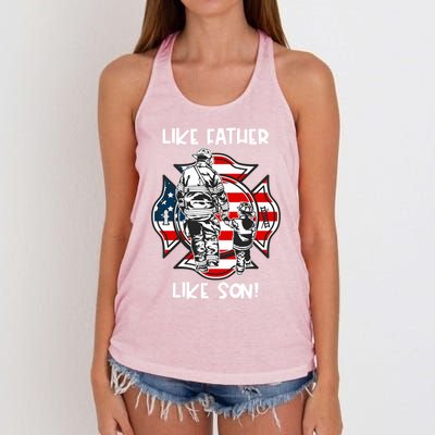 Father Like Son Firefighter Like Dad Fathers Day Us Great Gift Women's Knotted Racerback Tank