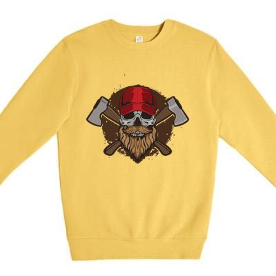 Funny Lumberjack Skull Bearded Axe Throwing Tree Logger Premium Crewneck Sweatshirt