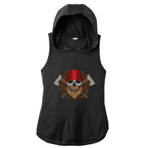 Funny Lumberjack Skull Bearded Axe Throwing Tree Logger Ladies PosiCharge Tri-Blend Wicking Draft Hoodie Tank