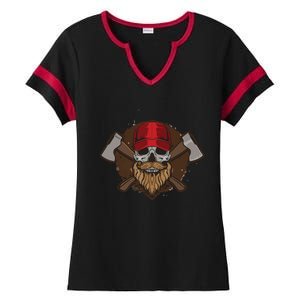 Funny Lumberjack Skull Bearded Axe Throwing Tree Logger Ladies Halftime Notch Neck Tee