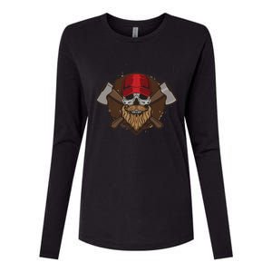 Funny Lumberjack Skull Bearded Axe Throwing Tree Logger Womens Cotton Relaxed Long Sleeve T-Shirt