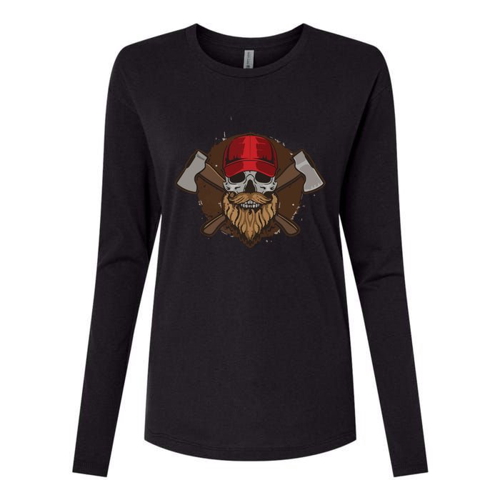 Funny Lumberjack Skull Bearded Axe Throwing Tree Logger Womens Cotton Relaxed Long Sleeve T-Shirt