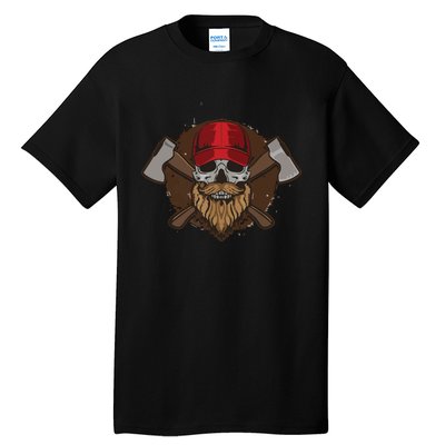 Funny Lumberjack Skull Bearded Axe Throwing Tree Logger Tall T-Shirt