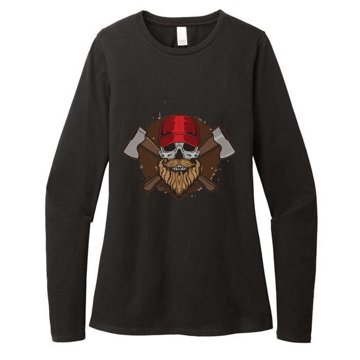 Funny Lumberjack Skull Bearded Axe Throwing Tree Logger Womens CVC Long Sleeve Shirt