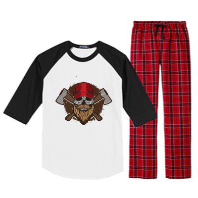 Funny Lumberjack Skull Bearded Axe Throwing Tree Logger Raglan Sleeve Pajama Set