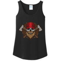 Funny Lumberjack Skull Bearded Axe Throwing Tree Logger Ladies Essential Tank