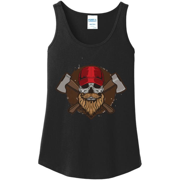 Funny Lumberjack Skull Bearded Axe Throwing Tree Logger Ladies Essential Tank